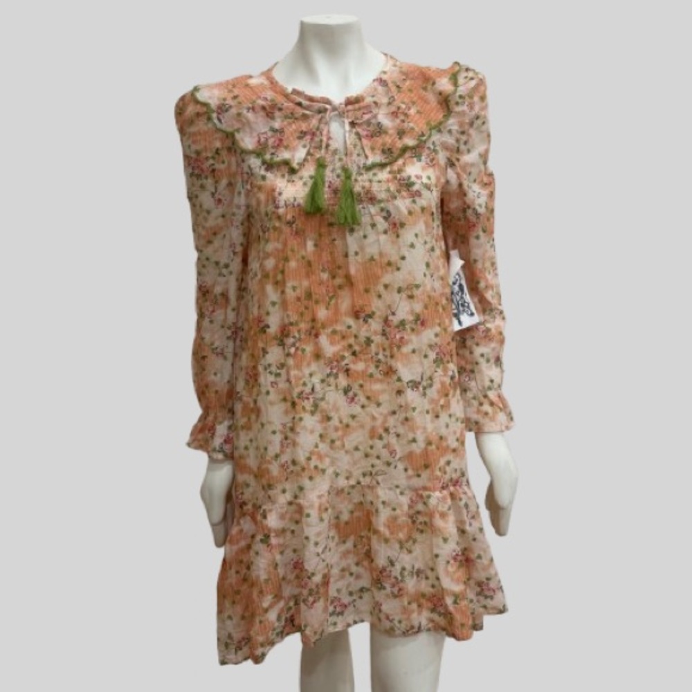 JAK ruffle trim floral long sleeve cotton dress nwt